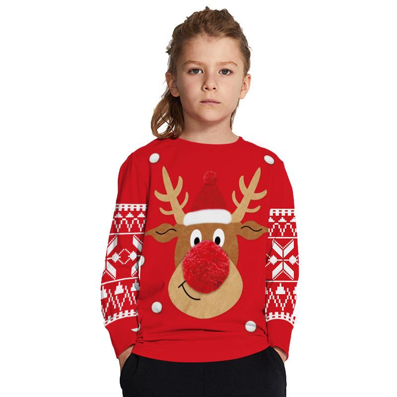 Kids Christmas Elk Digital Printing Warm Long Sleeve Crew Neck Hoodie Sweater - MomyMall