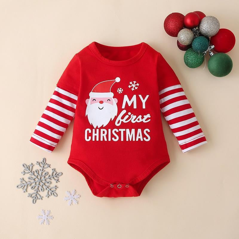 Autumn Baby Christmas Long Sleeve Striped Casual 3 Pcs Suit