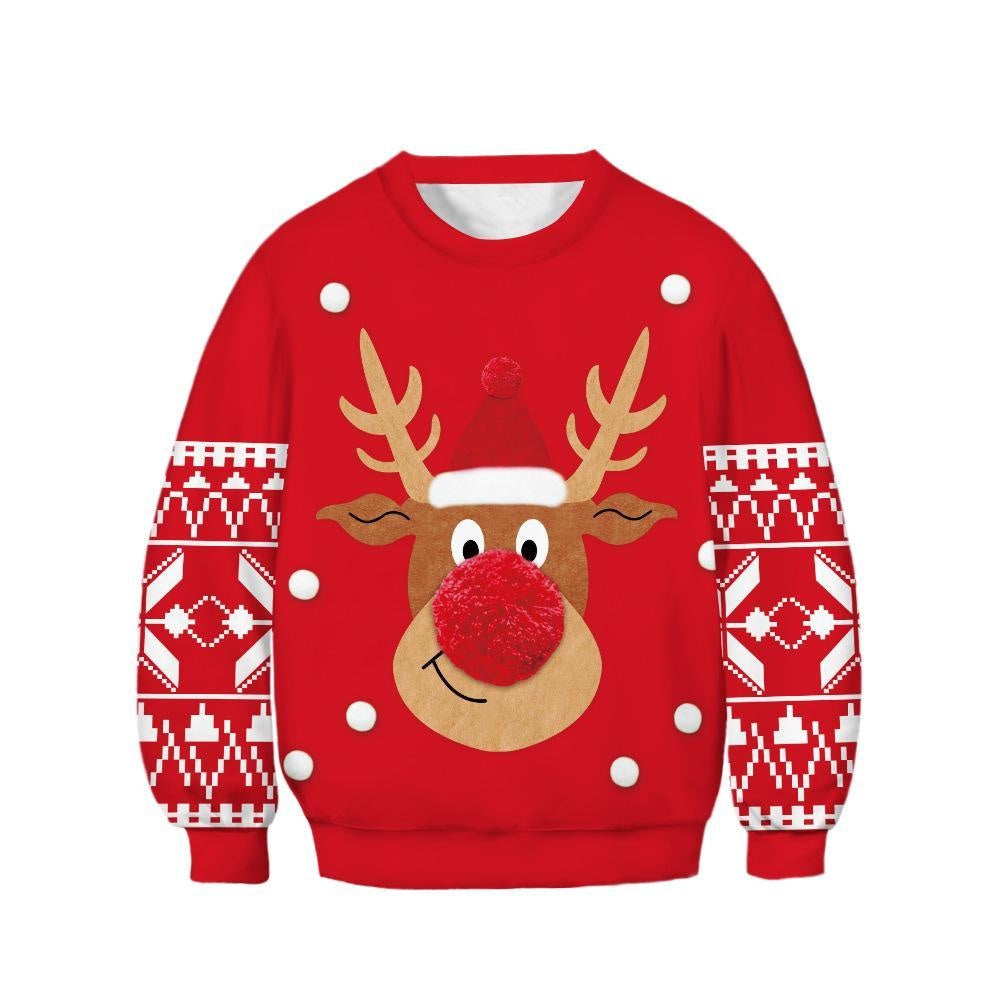 Kids Christmas Elk Digital Printing Warm Long Sleeve Crew Neck Hoodie Sweater - MomyMall