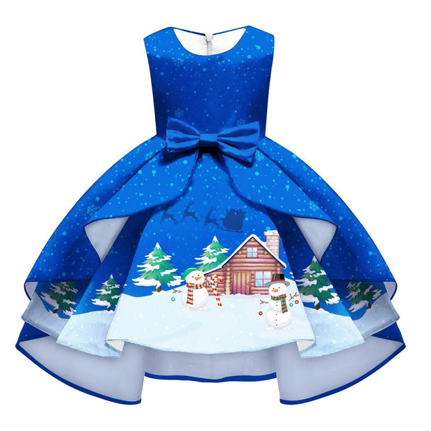 Kids Girl Snowflake Digital Printing Christmas Lovely Sleeveless Princess Dresses - MomyMall style7 / 8-9T