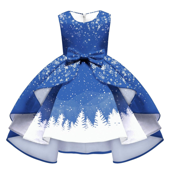 Kids Girl Snowflake Digital Printing Christmas Lovely Sleeveless Princess Dresses - MomyMall style6 / 8-9T