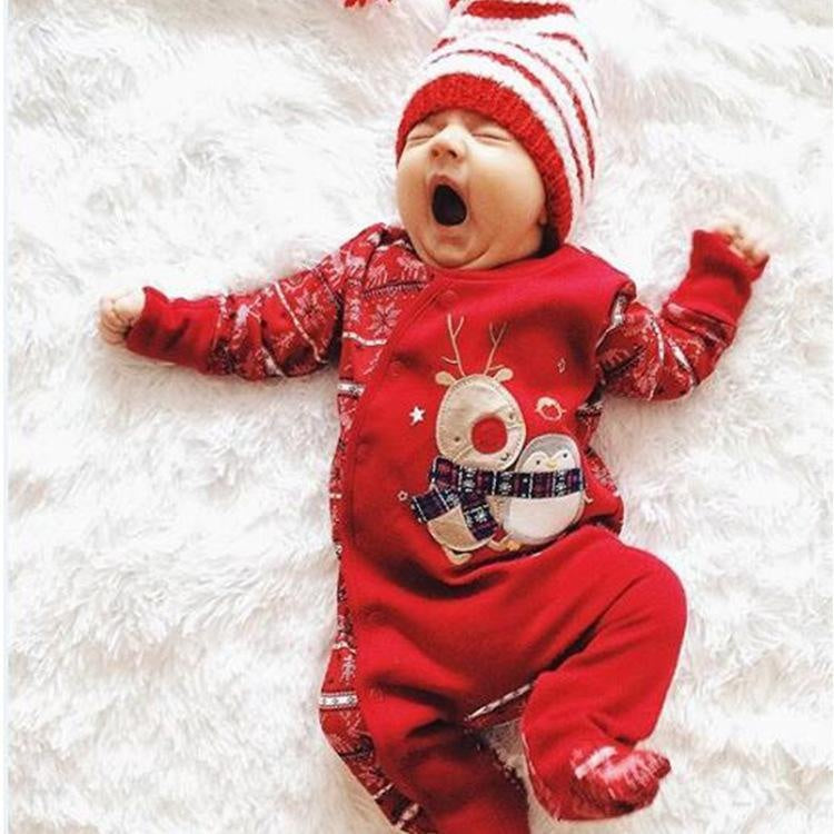 Baby Girl Christmas Deer Cartoon New Year Harbin Cotton Romper