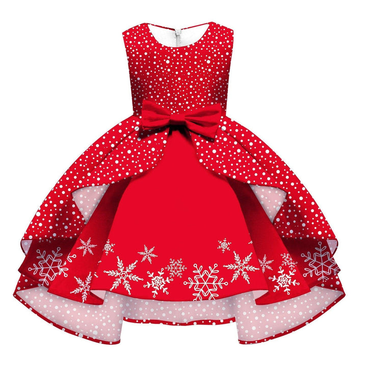 Kids Girl Snowflake Digital Printing Christmas Lovely Sleeveless Princess Dresses - MomyMall