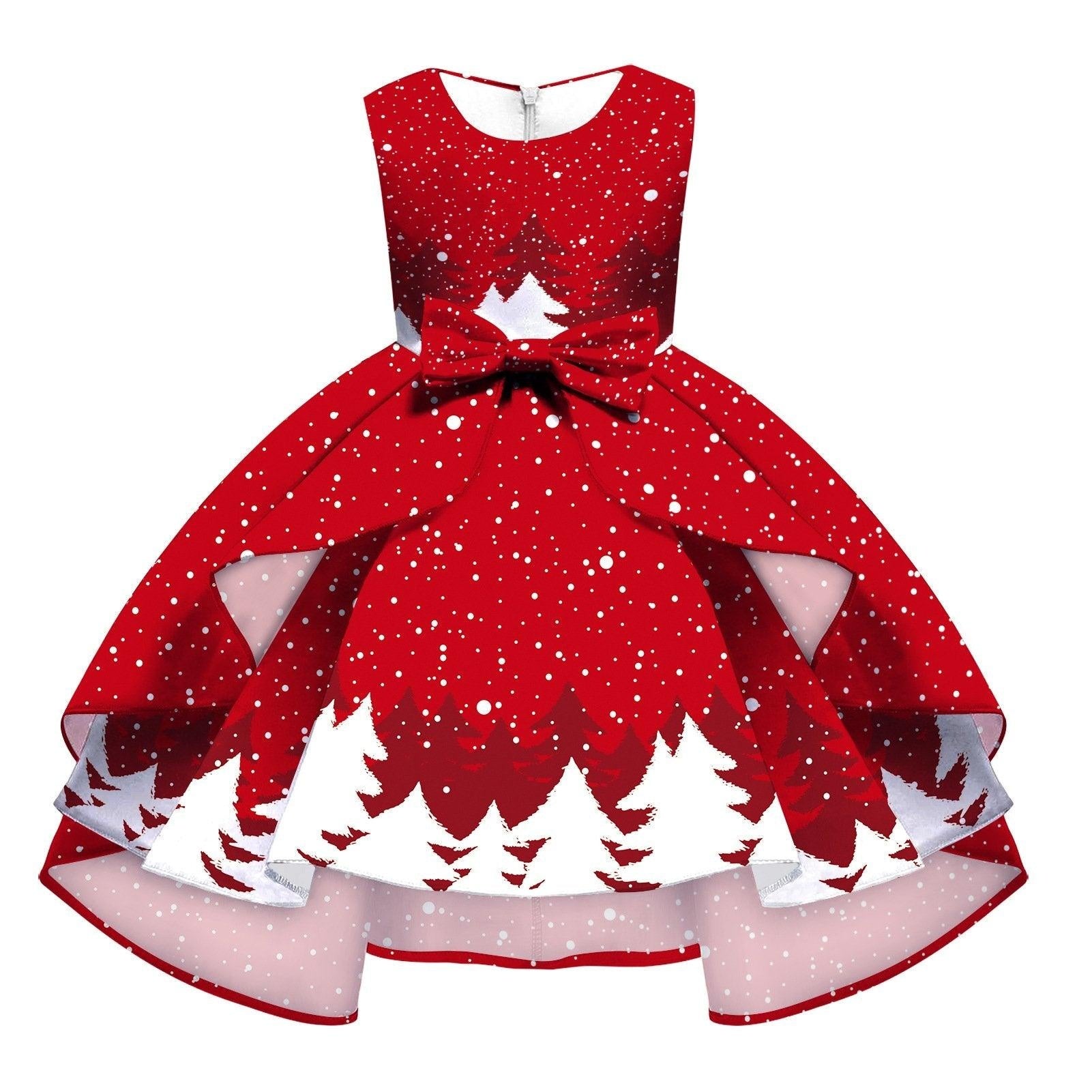 Kids Girl Snowflake Digital Printing Christmas Lovely Sleeveless Princess Dresses - MomyMall