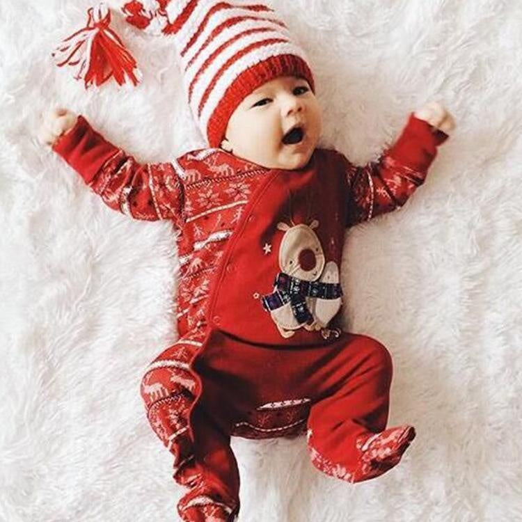 Baby Girl Christmas Deer Cartoon New Year Harbin Cotton Romper