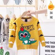 Toddler Kid Boy Sweater Dinosaur Winter Warm Pullover Dinosaur Knitted - MomyMall Velvet yellow / 90cm:1-2years
