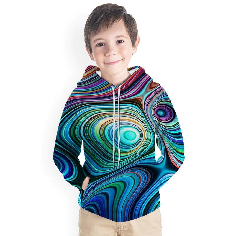 Kid Boy Color Vortex Printing 3D Fashion Hoodie