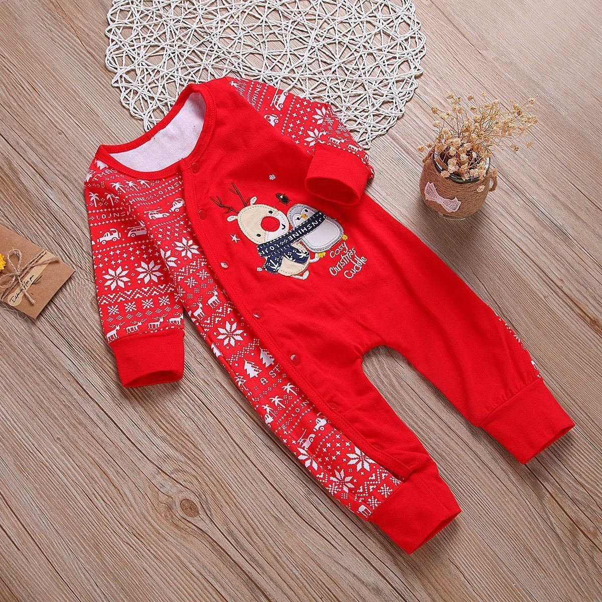 Baby Girl Christmas Deer Cartoon New Year Harbin Cotton Romper