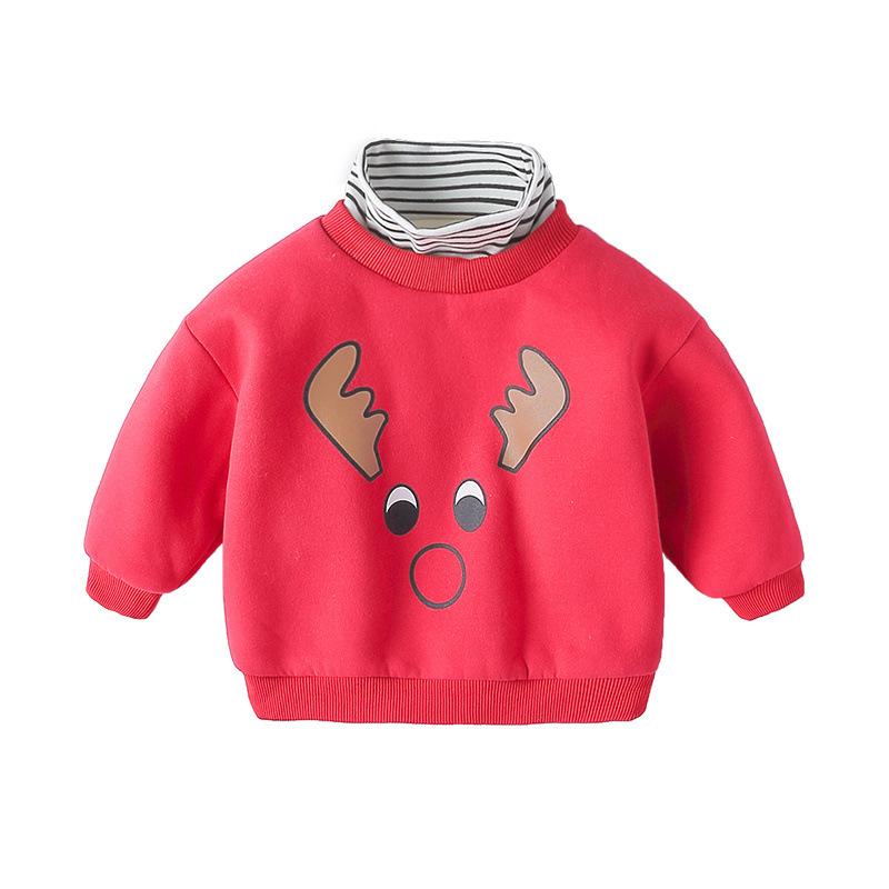 Girl Boys Turtleneck Winter Warm Christmas Velvet Padded Sweater - MomyMall