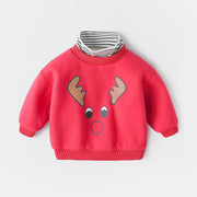 Girl Boys Turtleneck Winter Warm Christmas Velvet Padded Sweater - MomyMall Red / 73cm:3-6months