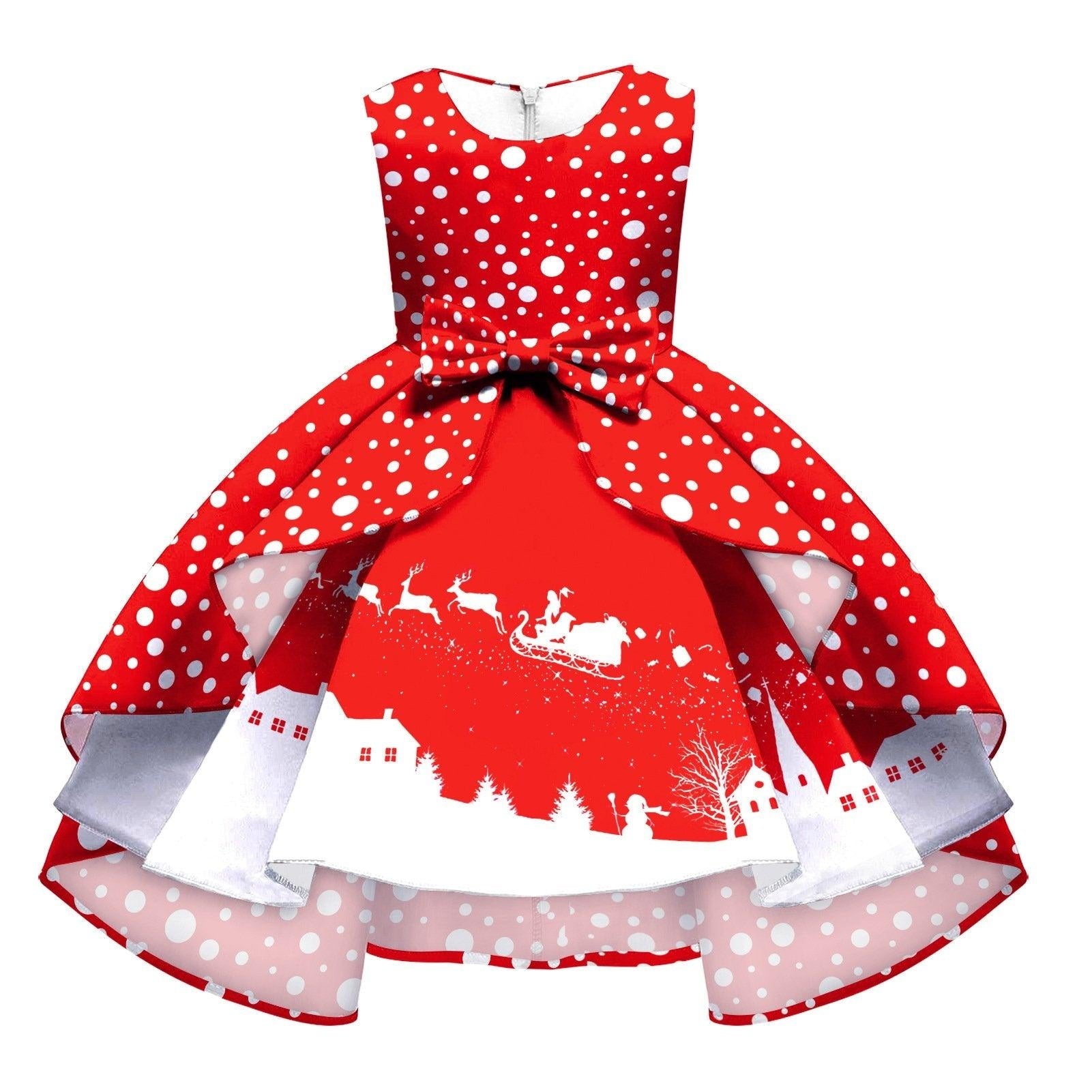 Kids Girl Snowflake Digital Printing Christmas Lovely Sleeveless Princess Dresses - MomyMall