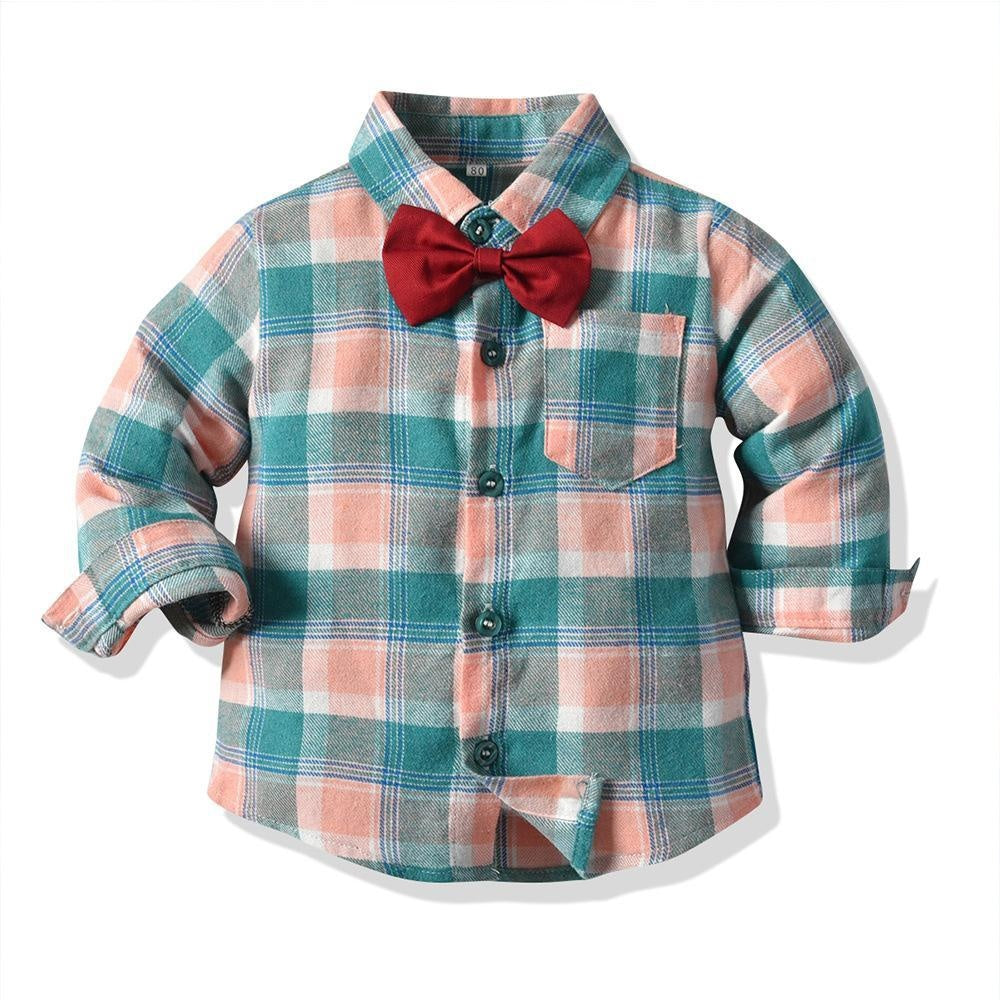 Long Sleeve Plaid Suspender Christmas Baby Boy 2 Pcs Set Suits - MomyMall