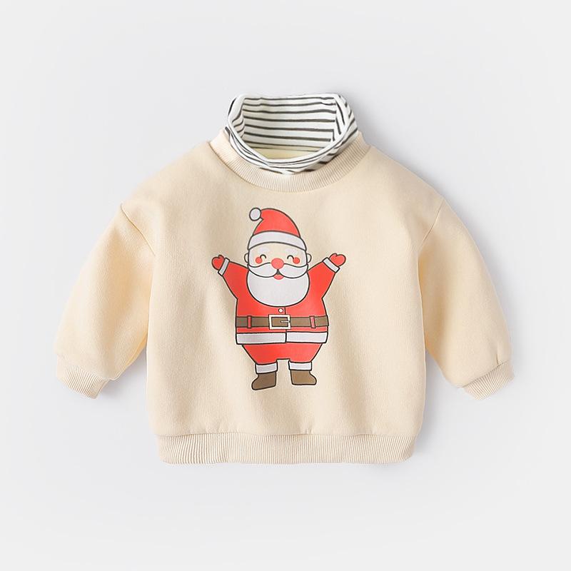 Girl Boys Turtleneck Winter Warm Christmas Velvet Padded Sweater - MomyMall Off white / 73cm:3-6months