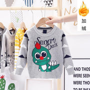 Toddler Kid Boy Sweater Dinosaur Winter Warm Pullover Dinosaur Knitted - MomyMall Cashmere grey / 90cm:1-2years
