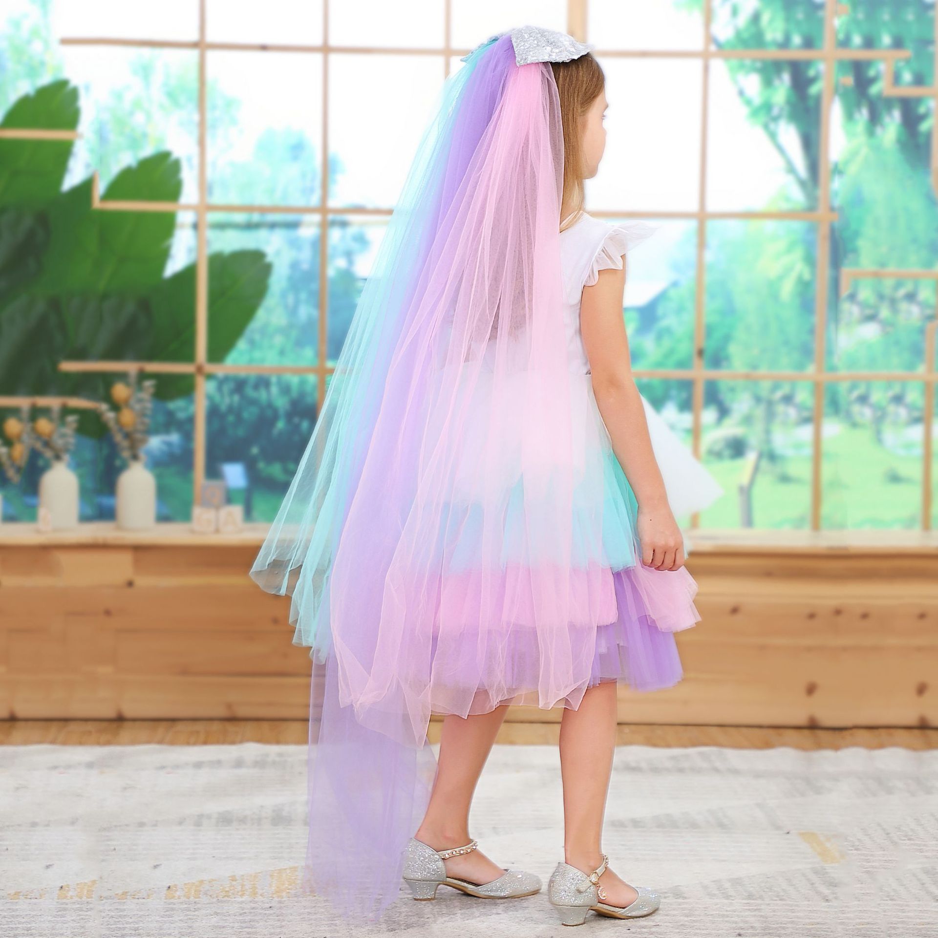 Girls Unicorn Princess Rainbow Mesh Ballet Halloween Christmas Dress - MomyMall