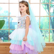 Girls Unicorn Princess Rainbow Mesh Ballet Halloween Christmas Dress - MomyMall