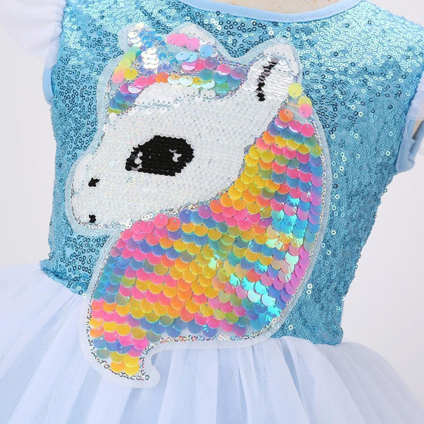 Girls Unicorn Princess Rainbow Mesh Ballet Halloween Christmas Dress - MomyMall