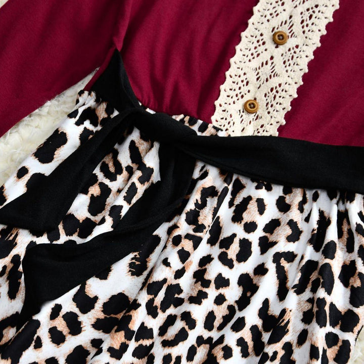 Family Matching Leopard Print Lace Parent-child Midi Dress - MomyMall