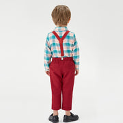 Long Sleeve Plaid Suspender Christmas Baby Boy 2 Pcs Set Suits - MomyMall