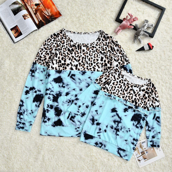 Family Matching Leopard Print Tie-dye Top Parent-child Shirts