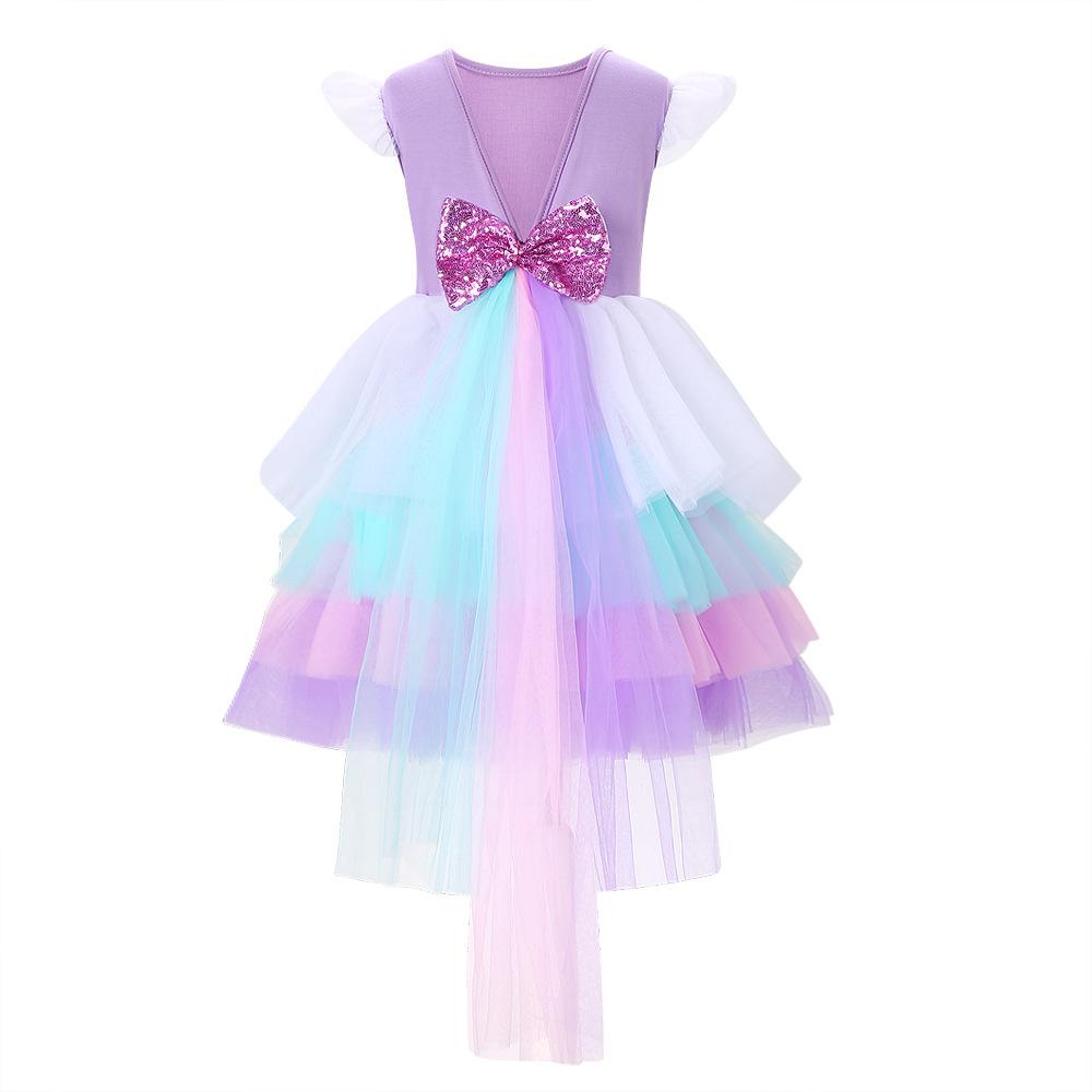 Girls Unicorn Princess Rainbow Mesh Ballet Halloween Christmas Dress - MomyMall