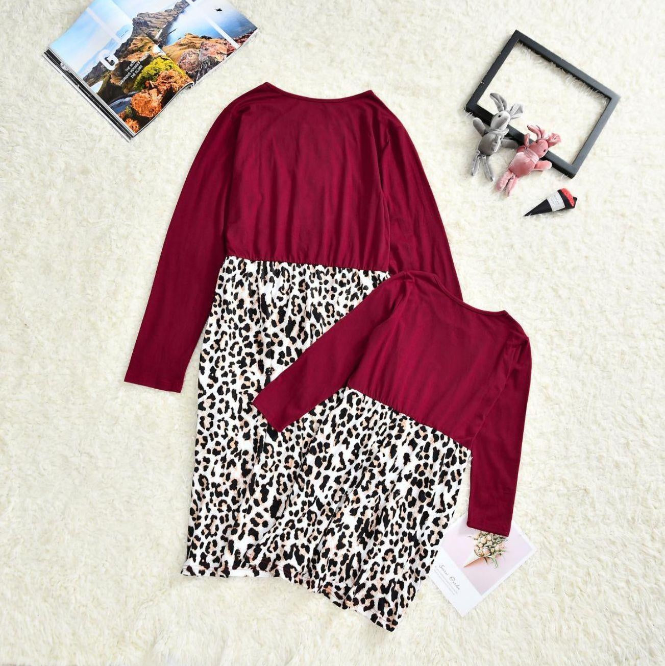 Family Matching Leopard Print Lace Parent-child Midi Dress - MomyMall