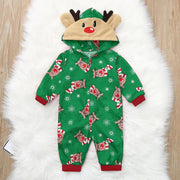 Family Christmas Pajamas Fashion Cute Hooded Jumpsuit Sleepwear Outfits - MomyMall Green / Baby 0-3M