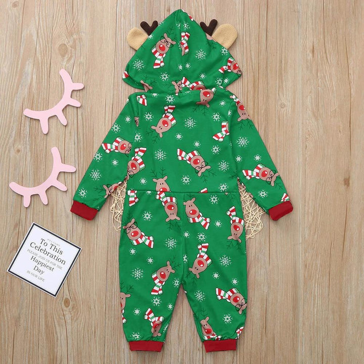 Family Christmas Pajamas Fashion Cute Hooded Jumpsuit Sleepwear Outfits - MomyMall