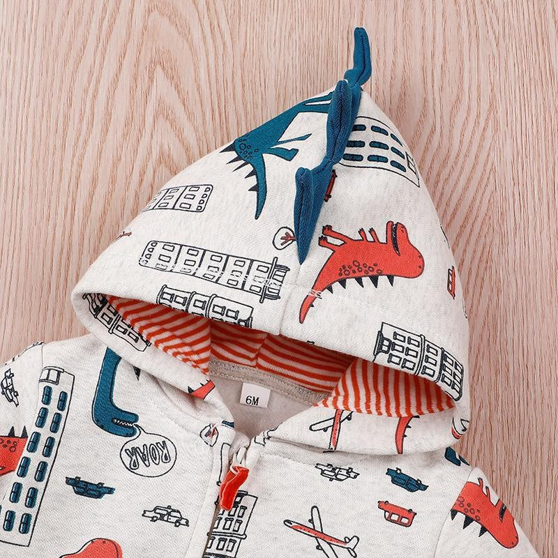 Baby Boy Cartoon Dinosaur Print 2 Pcs - MomyMall