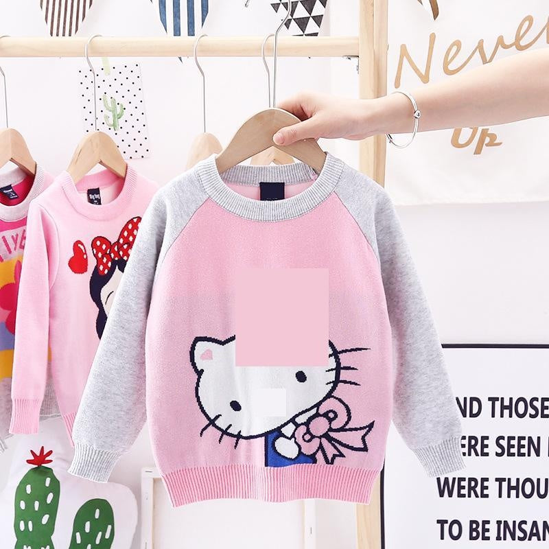 Girls Classic Cartoon Cat New Plus-on Line Pullover Shirt - MomyMall Pink 1 / 100cm:2-3years