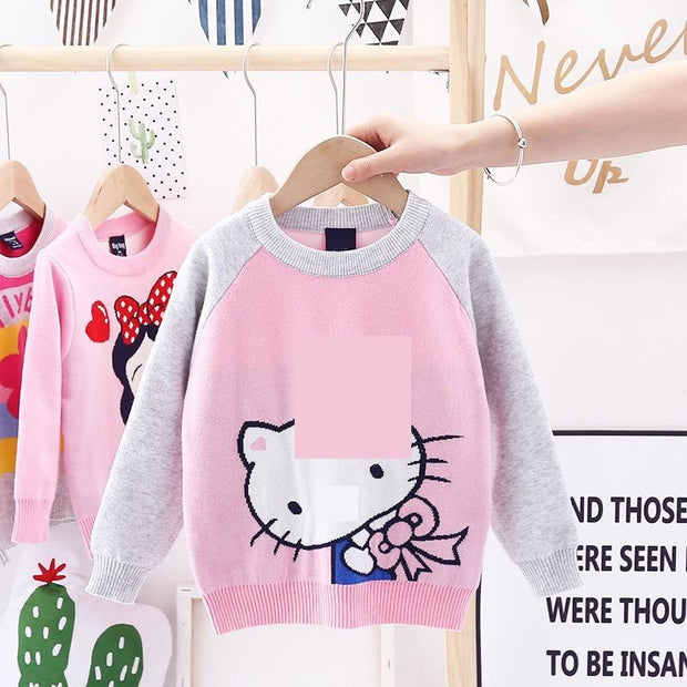 Girls Classic Cartoon Cat New Plus-on Line Pullover Shirt - MomyMall Pink 1 / 100cm:2-3years