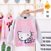 Girls Classic Cartoon Cat New Plus-on Line Pullover Shirt - MomyMall Pink 2 / 100cm:2-3years