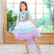 Girls Unicorn Princess Rainbow Mesh Ballet Halloween Christmas Dress - MomyMall blue / 100cm:2-3years
