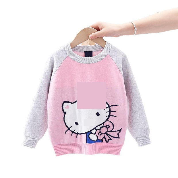 Girls Classic Cartoon Cat New Plus-on Line Pullover Shirt - MomyMall