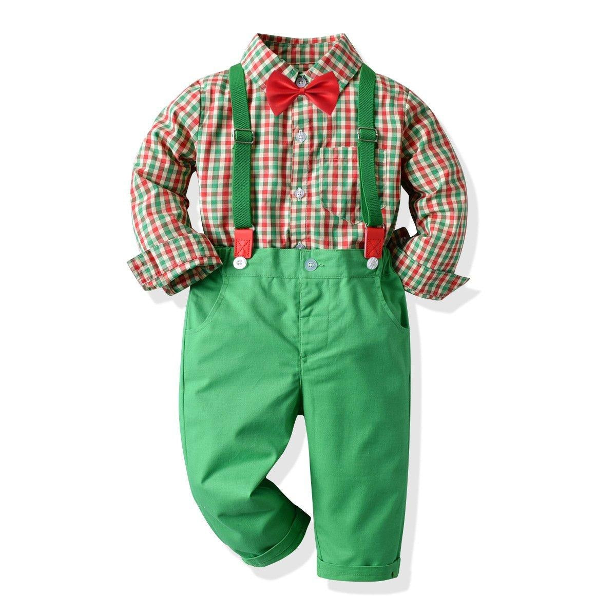 Baby Boy Set suits Long-sleeved Plaid Christmas 2 Pcs - MomyMall Green / 6-12 Months