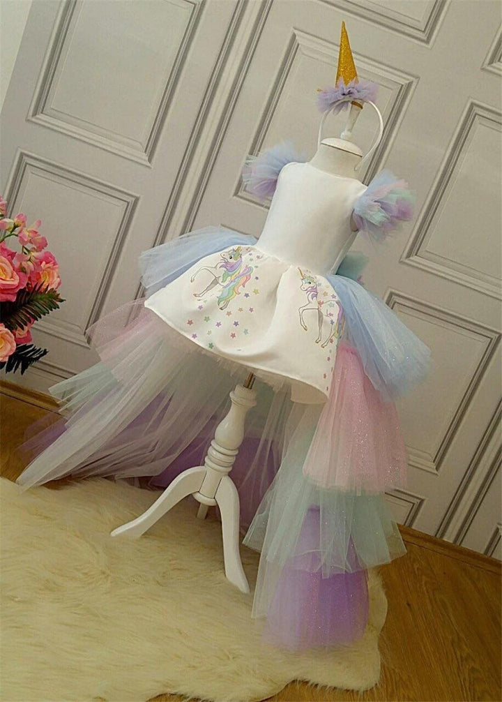 Girls Unicorn Dress Birthday Party Rainbow Ball Gown 4-10 Years - MomyMall