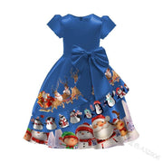 Girl Christmas Cute Bow Party Dress - MomyMall Blue / 90cm:1-2years