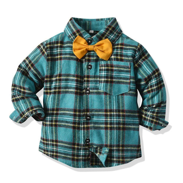 Baby Boy Plaid Long-sleeved Christmas Bib Set 2 Pcs Suits