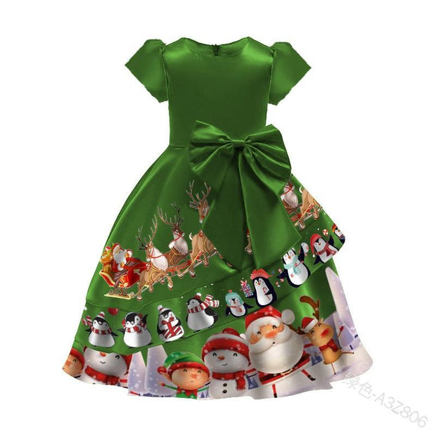 Girl Christmas Cute Bow Party Dress - MomyMall Green / 90cm:1-2years