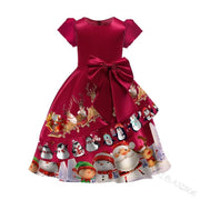 Girl Christmas Cute Bow Party Dress - MomyMall Gules / 90cm:1-2years