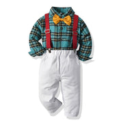 Baby Boy Plaid Long-sleeved Christmas Bib Set 2 Pcs Suits