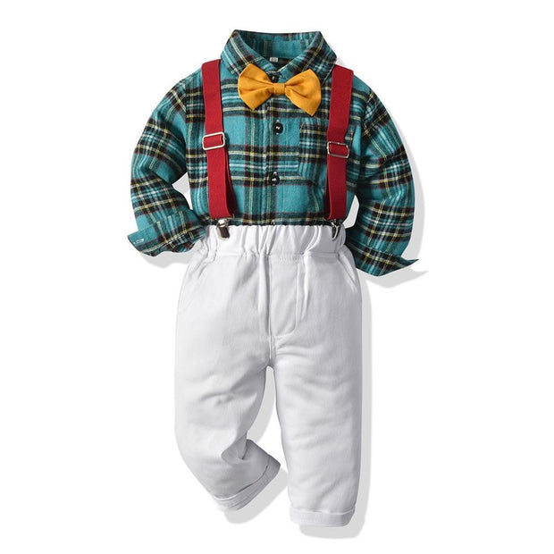 Baby Boy Plaid Langarm-Weihnachtslätzchen-Set, 2-tlg. Anzüge