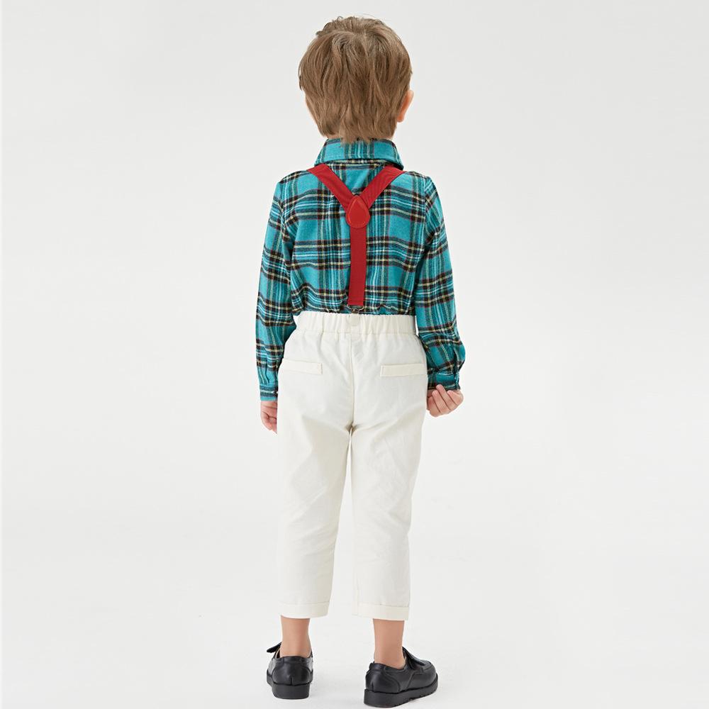 Baby Boy Plaid Long-sleeved Christmas Bib Set 2 Pcs Suits