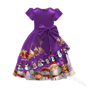 Girl Christmas Cute Bow Party Dress - MomyMall Purple / 90cm:1-2years