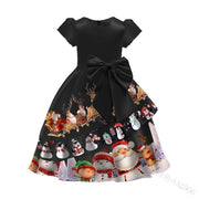 Girl Christmas Cute Bow Party Dress - MomyMall