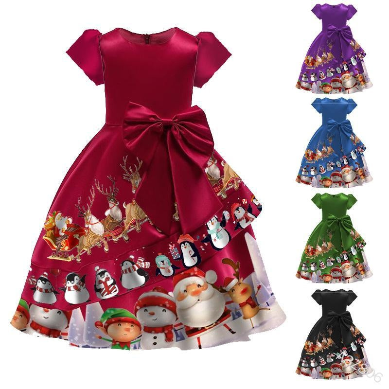 Girl Christmas Cute Bow Party Dress - MomyMall