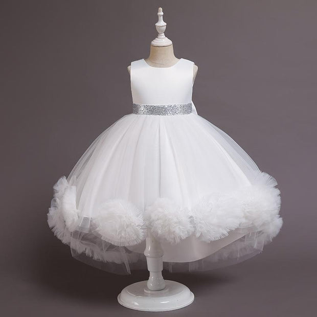 New Kids Girl Princess Mesh Flower Fluffy Sleeveless Flower Dresses - MomyMall White / 100cm:2-3years