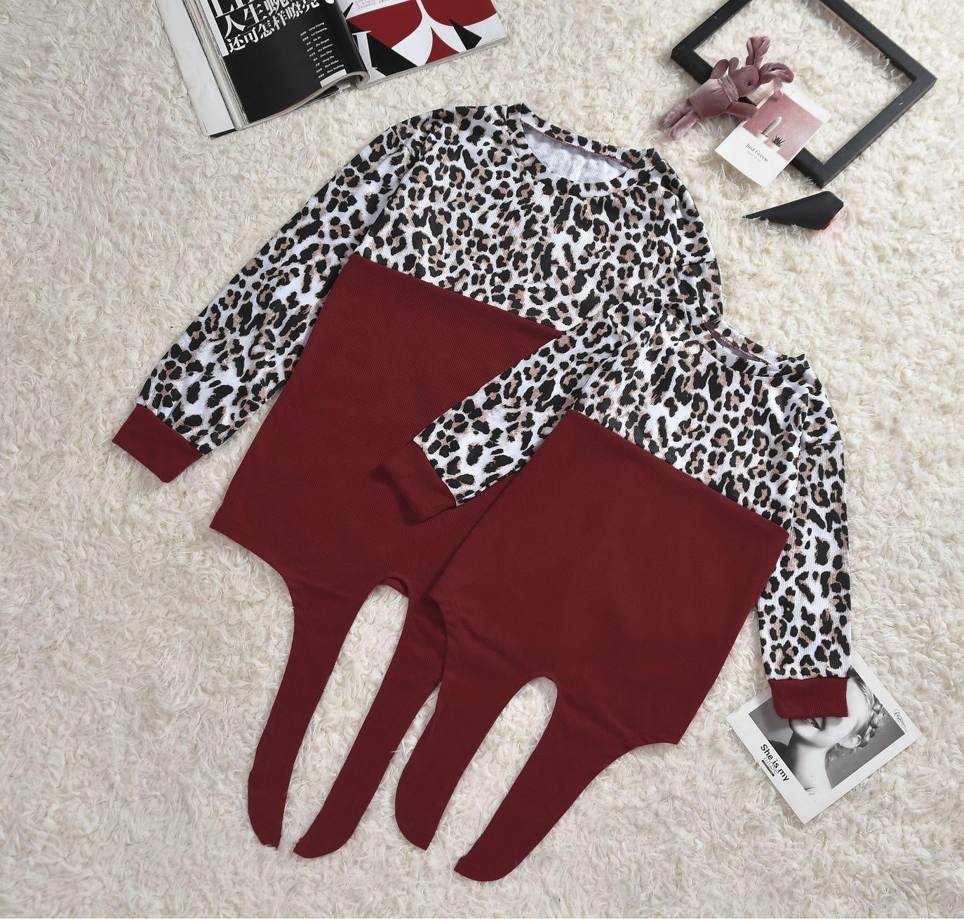 Family Matching Pattern Stitching Burgundy Top Parent-child Shirts - MomyMall Type1 / S