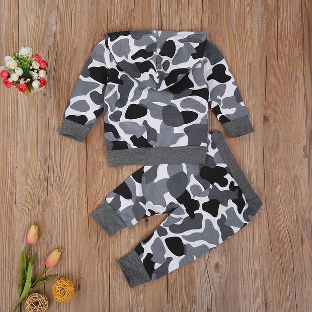 Spring Toddler Kids Boys Camouflage Tracksuit Pullover Tops+Bottoms Sportwear 2 Pcs - MomyMall