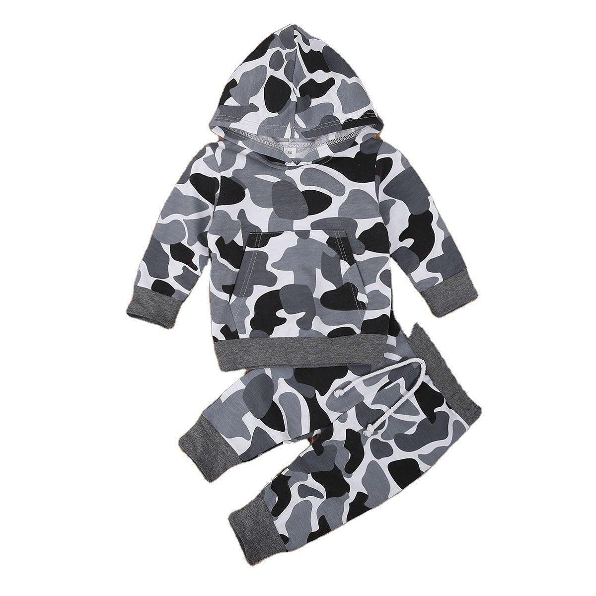 Spring Toddler Kids Boys Camouflage Tracksuit Pullover Tops+Bottoms Sportwear 2 Pcs - MomyMall